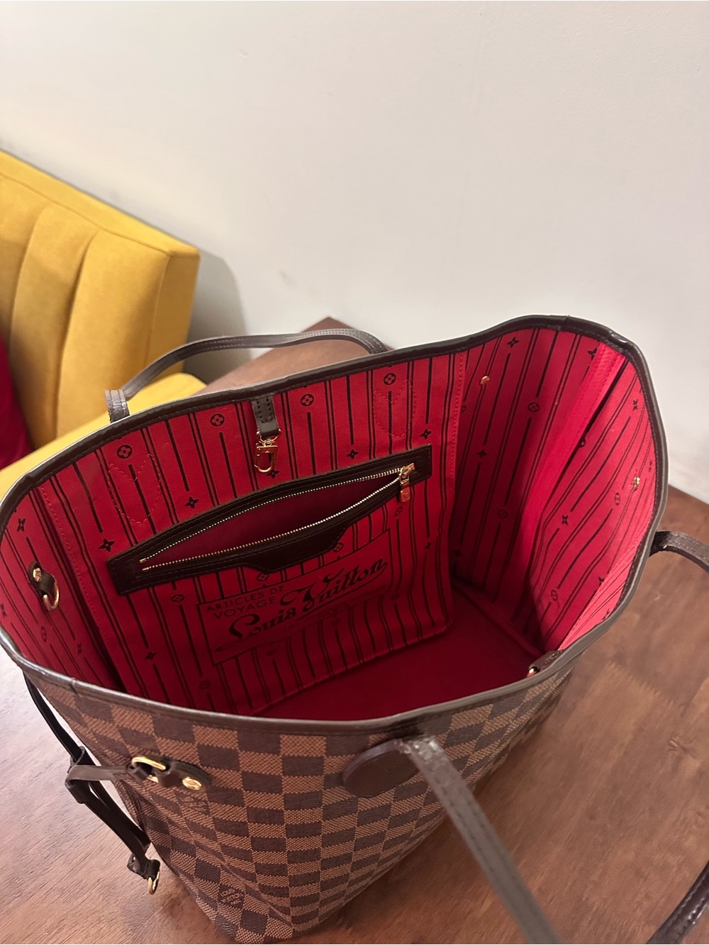Louis Vuitton Brown Damier Ebene Tote with Red Lining - Picture 8 of 10